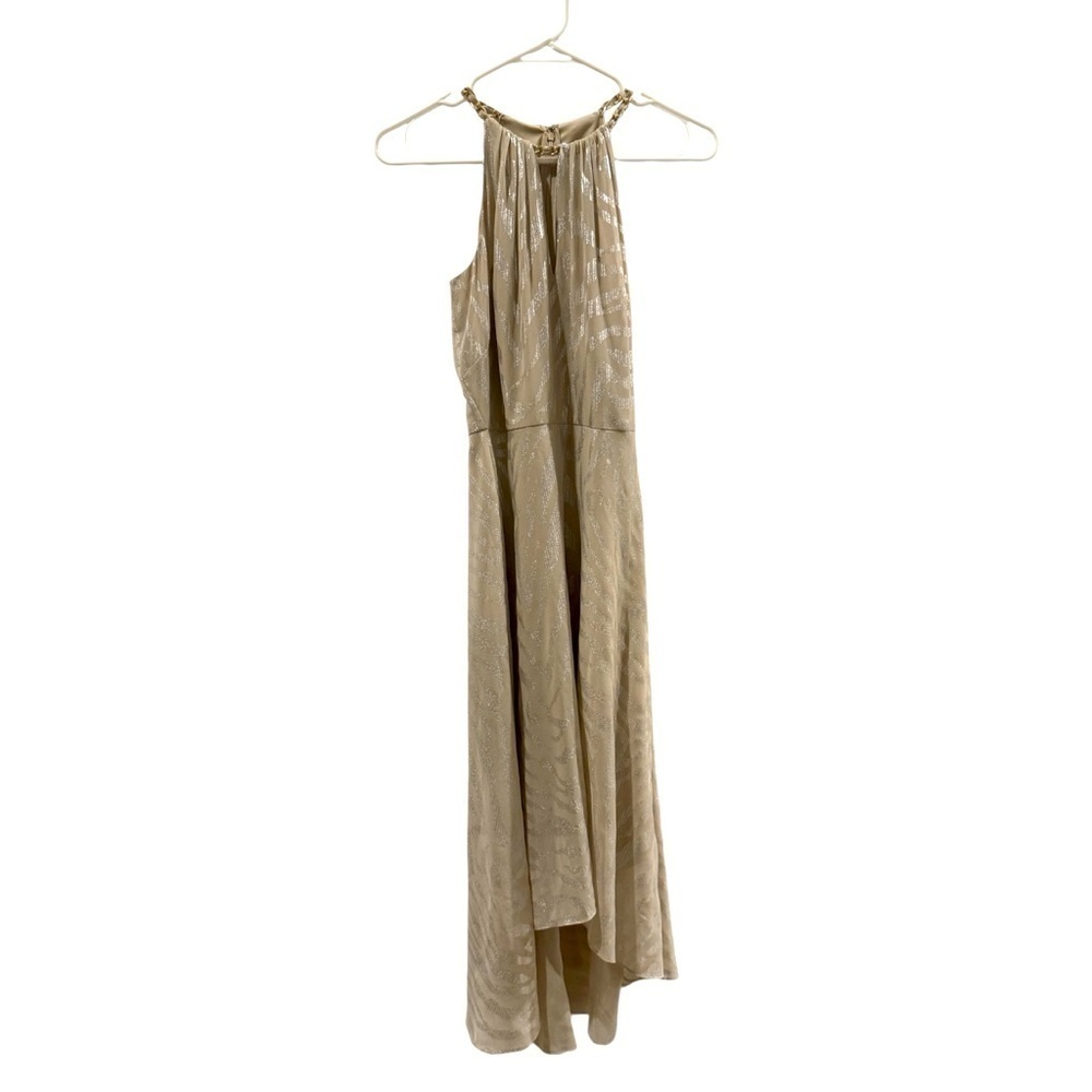 White House Black Market Women 8 Tan Zebra Biscotti Chain Halter Neck Dress